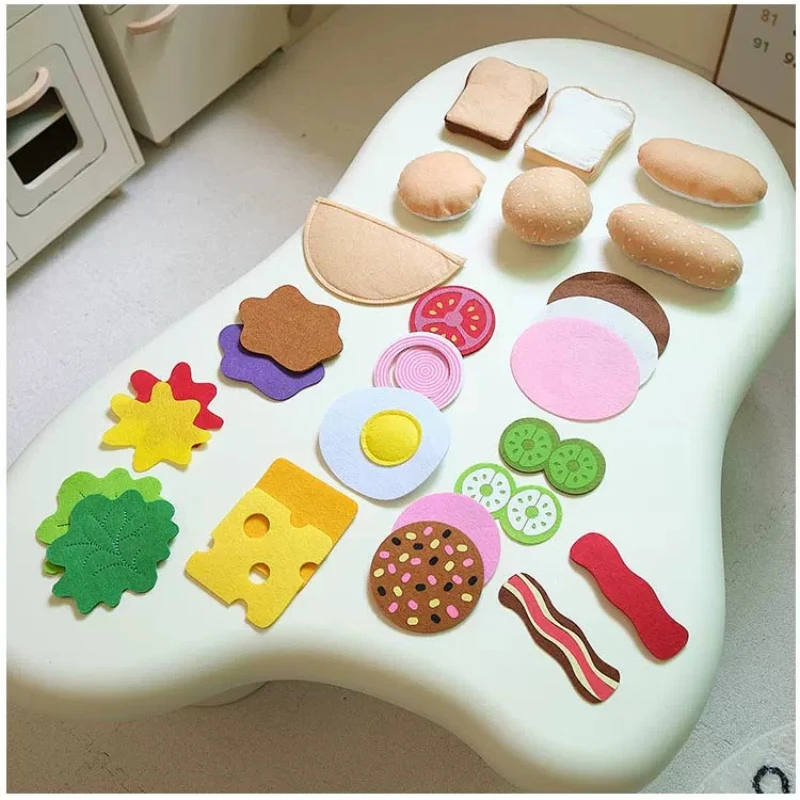 Kids Outdoor Kitchen Accessories - Felt Food Burger Sandwich Set 28/10PCS